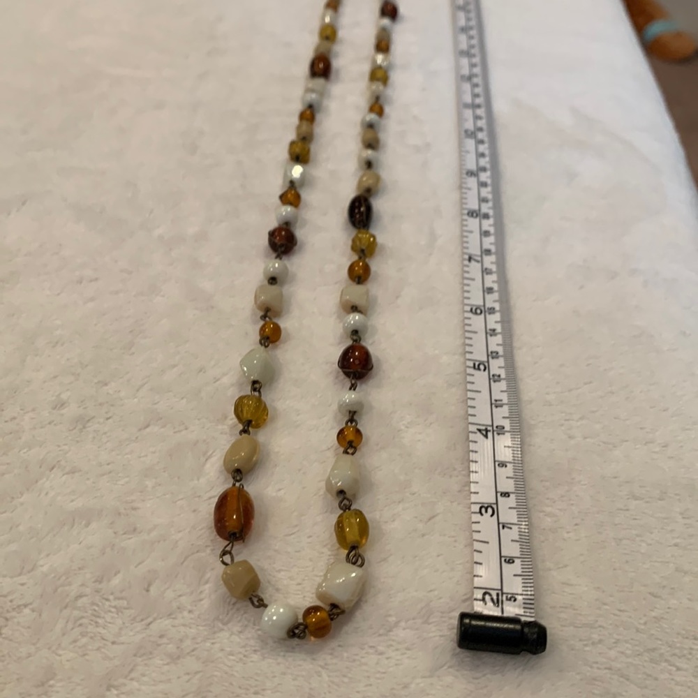 22 inch beaded brown creams whites, long necklace, earth tones